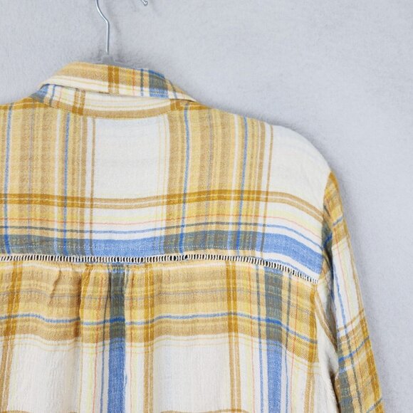 Pilcro Shirt Womens Medium Yellow Plaid Side Slit Maxi Tunic Button Down NEW - Picture 13 of 13